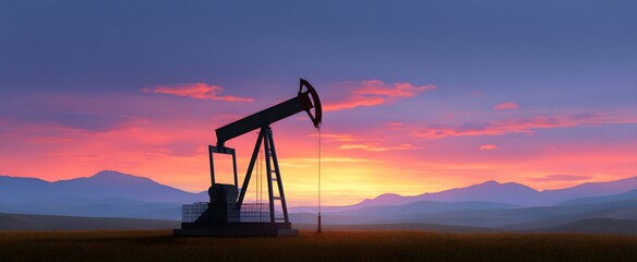 The crude oil pumpjack dances in the sunset like a giant metal bird.