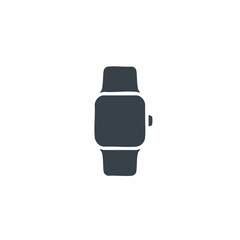 A clean, minimalistic flat 2D vector icon of a black modern digital smartwatch, featuring a simple rectangular display screen isolated clearly against a pure white background.