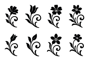 Elegant black floral silhouette set on gradient gray background
