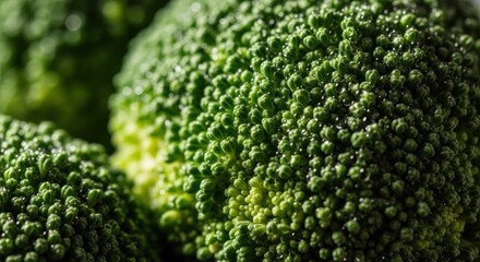 Close-up of vivid green broccoli heads showing detailed texture