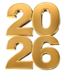 Shiny Gold 3D Render of the Year 2026 Isolated on a White Background for Calendar and New Year Events.