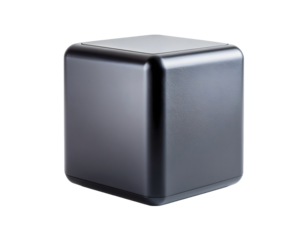 matte black wireless speaker cube with sleek modern design isolated for technology branding display