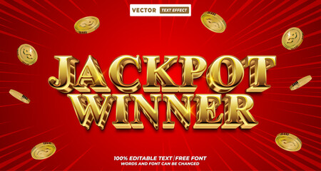 Jackpot winner 3d editable vector text effect. Luxury gold-style typography design for casino. 