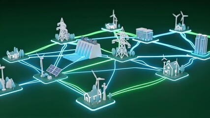 Smart Grid Network Connecting Various Power Plants and Renewable Energy Sources. - Powered by Adobe