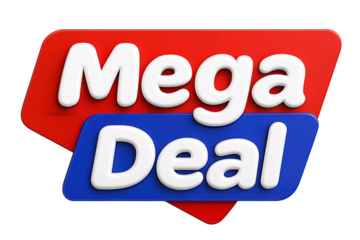 Bold red and blue sign with large white text reading mega deal perfect for advertising sales and promotions isolated on transparent background