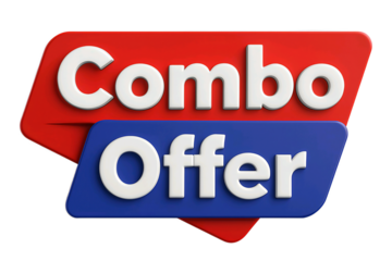 Bold red and blue combo offer sign with white text for sales promotions and discounts isolated on transparent background