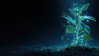 Naklejka premium Vibrant photo of a glowing aquatic plant with shimmering water droplets