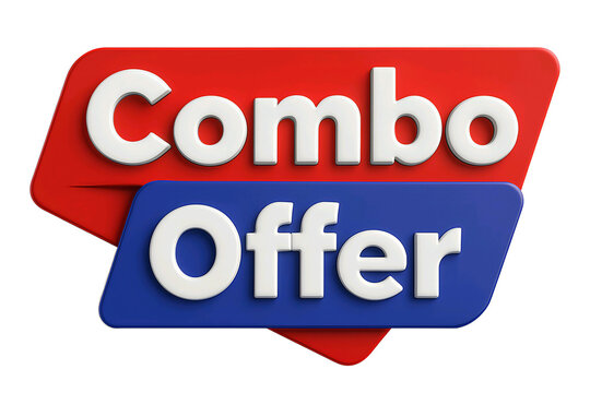 Bold red and blue combo offer sign with white text for sales promotions and discounts isolated on transparent background