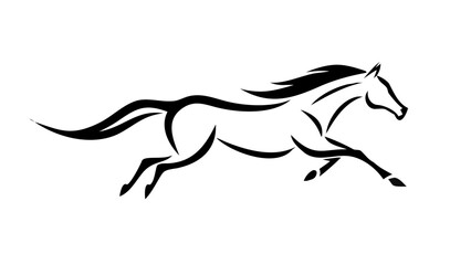 Obraz premium Dynamic running horse logo for equestrian brand, minimalist equine design symbolizes strength, freedom, and agility, great for sports or animal themes