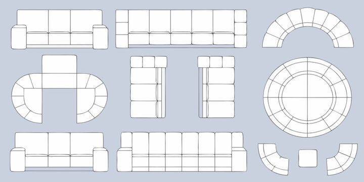 Collection of white sofa and modular seating arrangements in various configurations and views