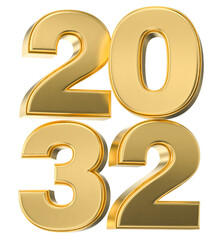 Luxurious 3D Golden Numbers Forming the Year 2032 Isolated on a Complex Dark Background