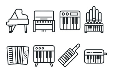 Outline icons of musical instruments on dark background
