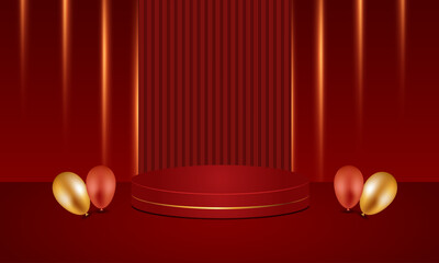 Opulent Celebration Stage in Red and Gold.