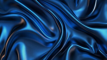 Fototapeta premium Luxurious deep blue flowing fabric texture with captivating light reflections, perfect for elegant backgrounds and sophisticated designs.