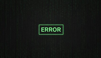 Computer screen showing a neon green error message box against a dynamic background of falling green binary code digits, symbolizing system malfunction or technical failure