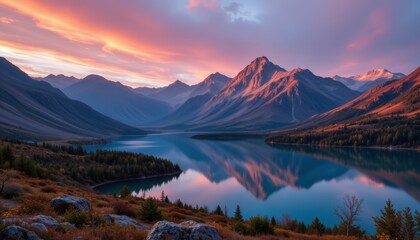 Mountain Lake Reflection at Sunset