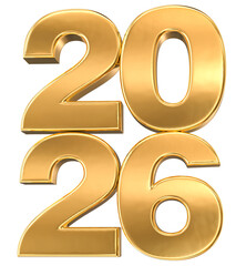 Shiny gold 3D numbers forming the year 2026, symbolizing luxury, celebration, and the arrival of the New Year.