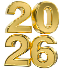 Luxury Golden 3D Year 2026 Isolated Render. Shiny Metallic Numbers Representing Future Success and Planning.