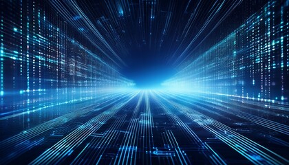 abstract blue digital background with binary code and data flow lines a technology concept generative ai