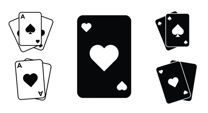 Black and white playing cards depicting hearts and spades isolated on white