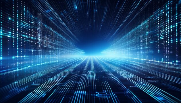 abstract blue digital background with binary code and data flow lines a technology concept generative ai