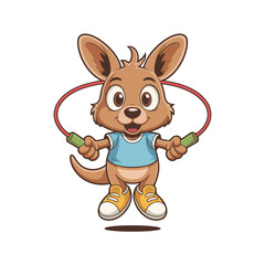 Cartoon kangaroo happily jumping rope, perfect for children's books, educational materials, and playful designs