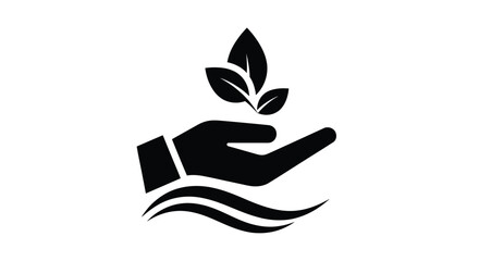 A human hand gently holding a small sprout with three leaves