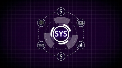 Obraz premium System Concept with Icons and Grid Background Keywords: SYS, system, technology, digital, innovation, concept, graphic, design, modern, science, technology, data, information, network