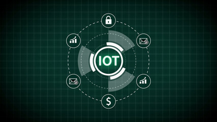 Obraz premium Internet of Things Concept with Icons and Grid Background Keywords: IOT, internet of things, Io T, technology, digital, innovation, concept, graphic, design, modern, science, technology, data