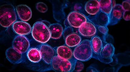 The bacteria glow with fluorescent pink-blue paint, reflecting the artistic science fiction image.