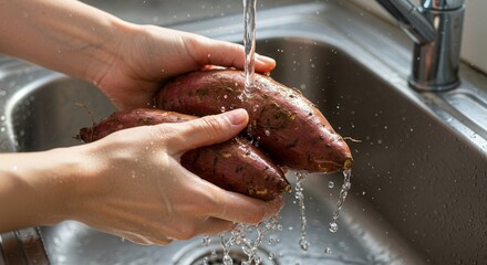 Wash sweet potatoes under running water