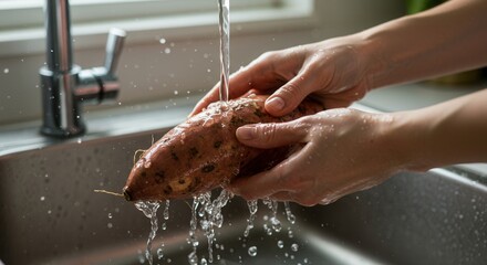 Wash sweet potatoes under running water