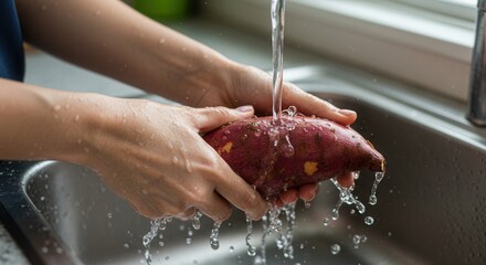 Wash sweet potatoes under running water