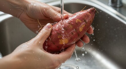 Wash sweet potatoes under running water