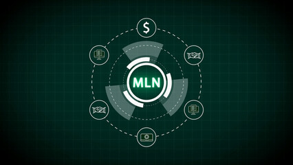 Obraz premium MLN Digital Network Diagram with Business Icons and Green Grid Background graphic design