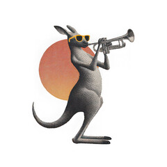 Kangaroo trumpet sunglasses animal music art illustration sunset creative fun standing playful