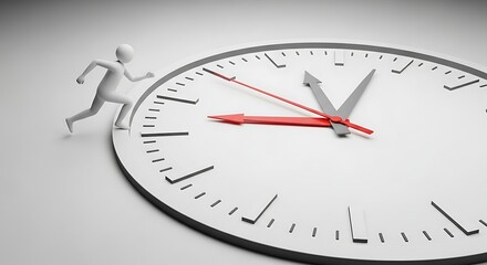Conceptual Image of a Figure Running Against Time on a Clock Face