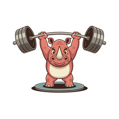Strong rhino lifting heavy barbell in a gym, showcasing strength and determination, perfect for fitness concepts