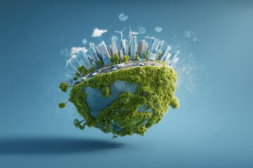 Vibrant photo of a floating abstract miniature world teeming with green life