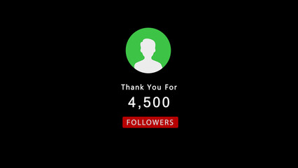 Thank You For 4500 Followers Social Media Graphic With Profile Icon On Black celebration