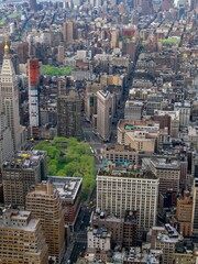 high-angle view of the Flatiron Building and Madison Square Park in Manhattan
