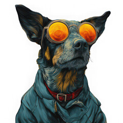Dog animal art sunglasses jacket cool stylish illustration canine fashion orange portrait