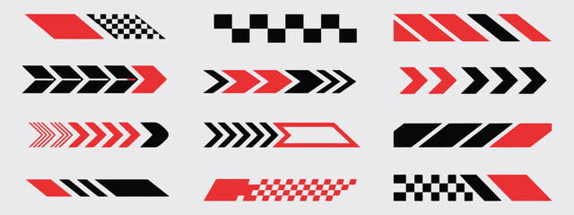 Car, Bike, and Truck Racing Vector Set – Sport Stripes, Checkered Flags, Motocross Labels, Dynamic Lines, and Drift Decals for High-Speed Motorsport Graphics