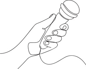 Fototapeta premium One continuous line drawing of a hand holding a microphone.