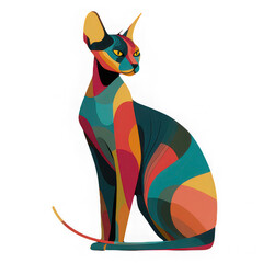 Colorful abstract cat modern art style vibrant geometric pattern sitting feline creative animal illustration artistic expression playful mood multicolored design