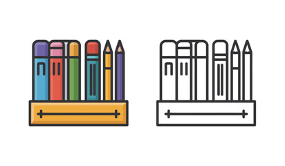Desk Organizer Vector Illustration with Books and Pencils in Minimal Style