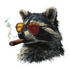 Raccoon animal sunglasses cigar smoke cool illustration art mammal portrait stylish relaxed
