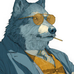 Wolf animal art illustration suit sunglasses anthropomorphic stylish fashionable cool modern confident