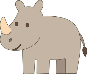 Simple grey rhino vector in childlike style. Cute safari animal illustration for kids art, baby shower themes, educational posters, and digital projects.