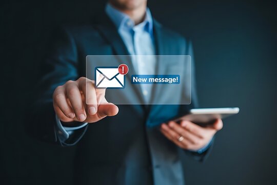 Business Man Receiving New Email Message Notification